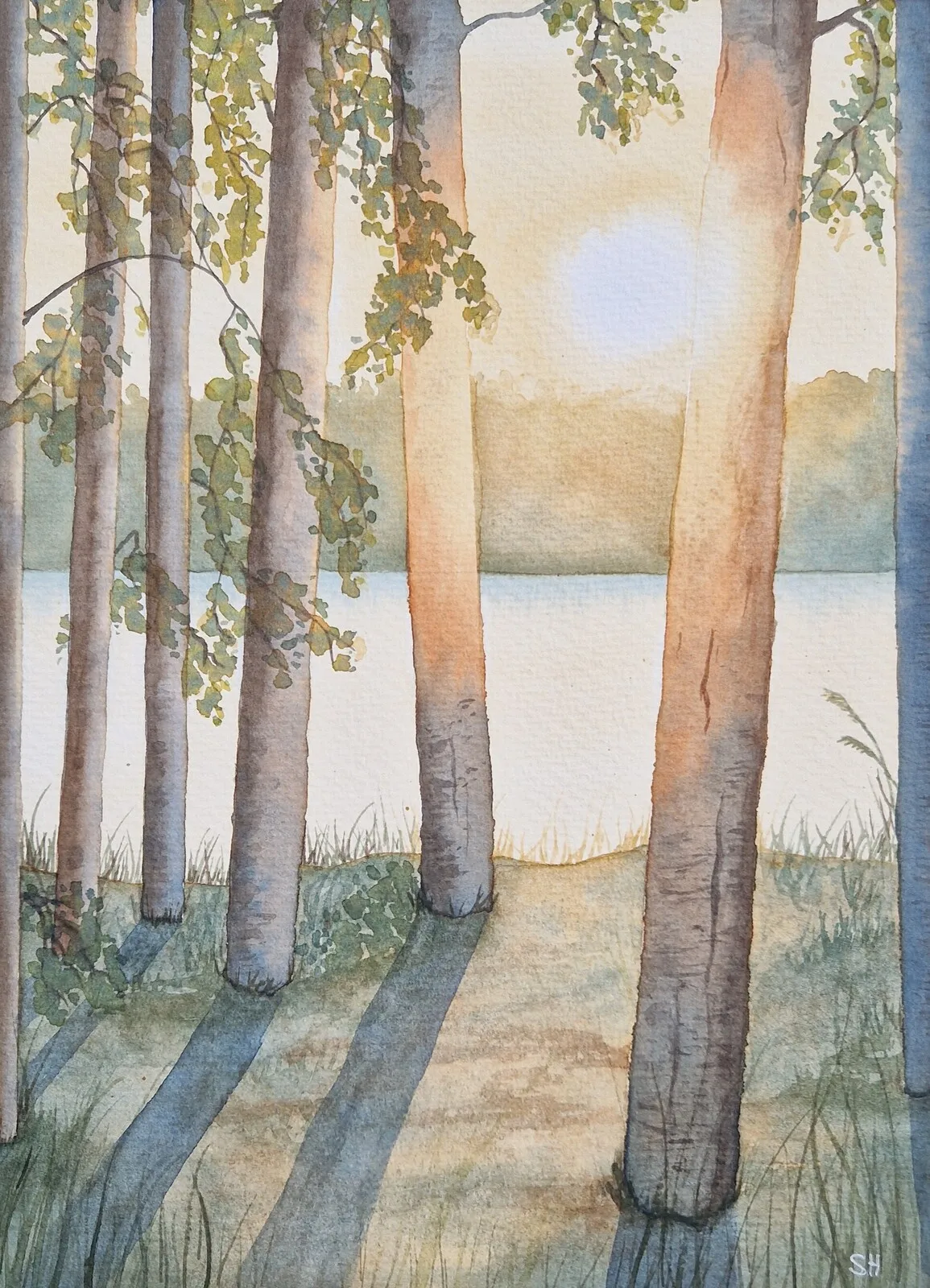 Akvarell Ljus mellan träden av Susanne Hagemark