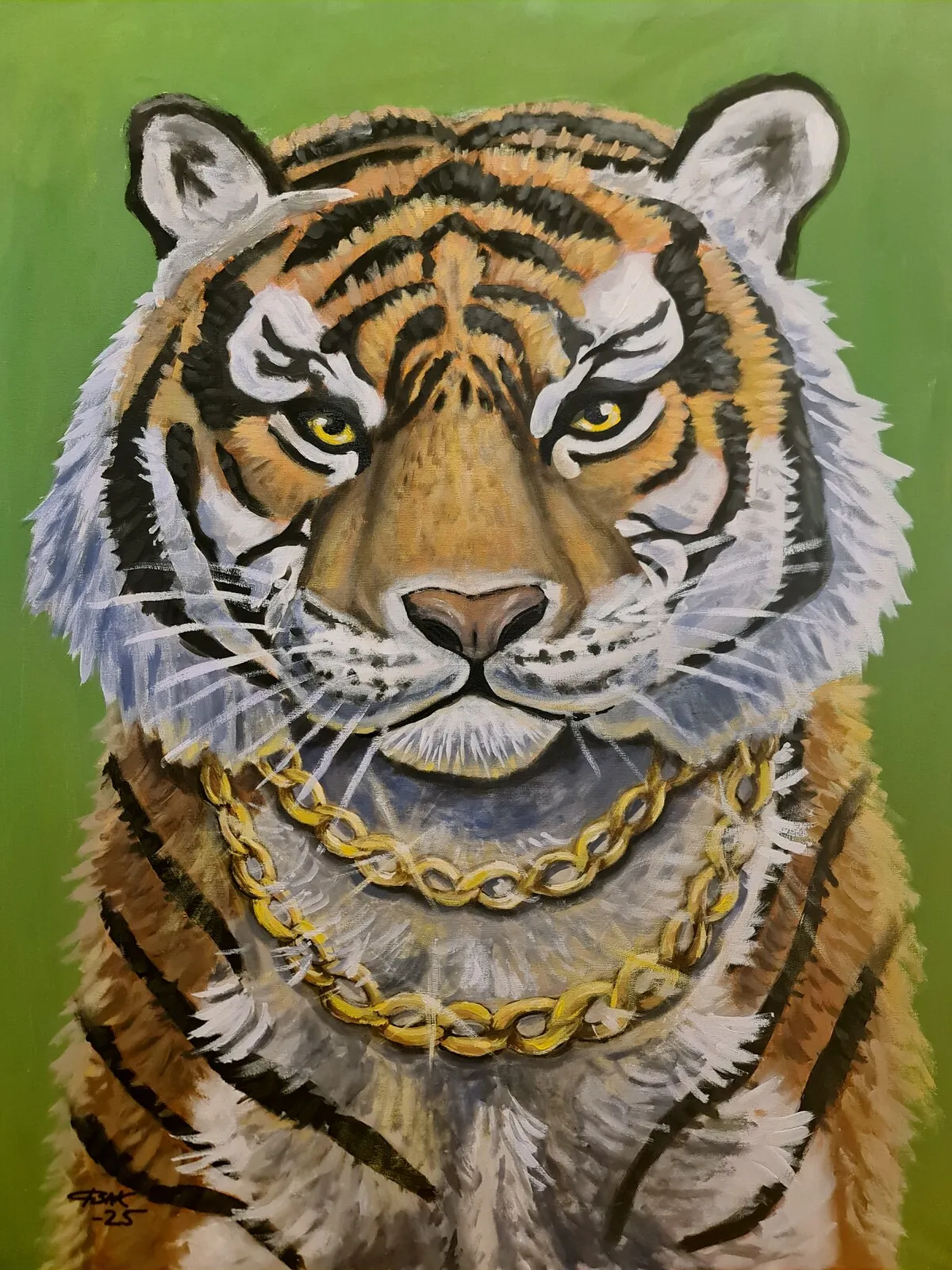 Akrylmålning Tiger med guldkedja av Isak Martinsson