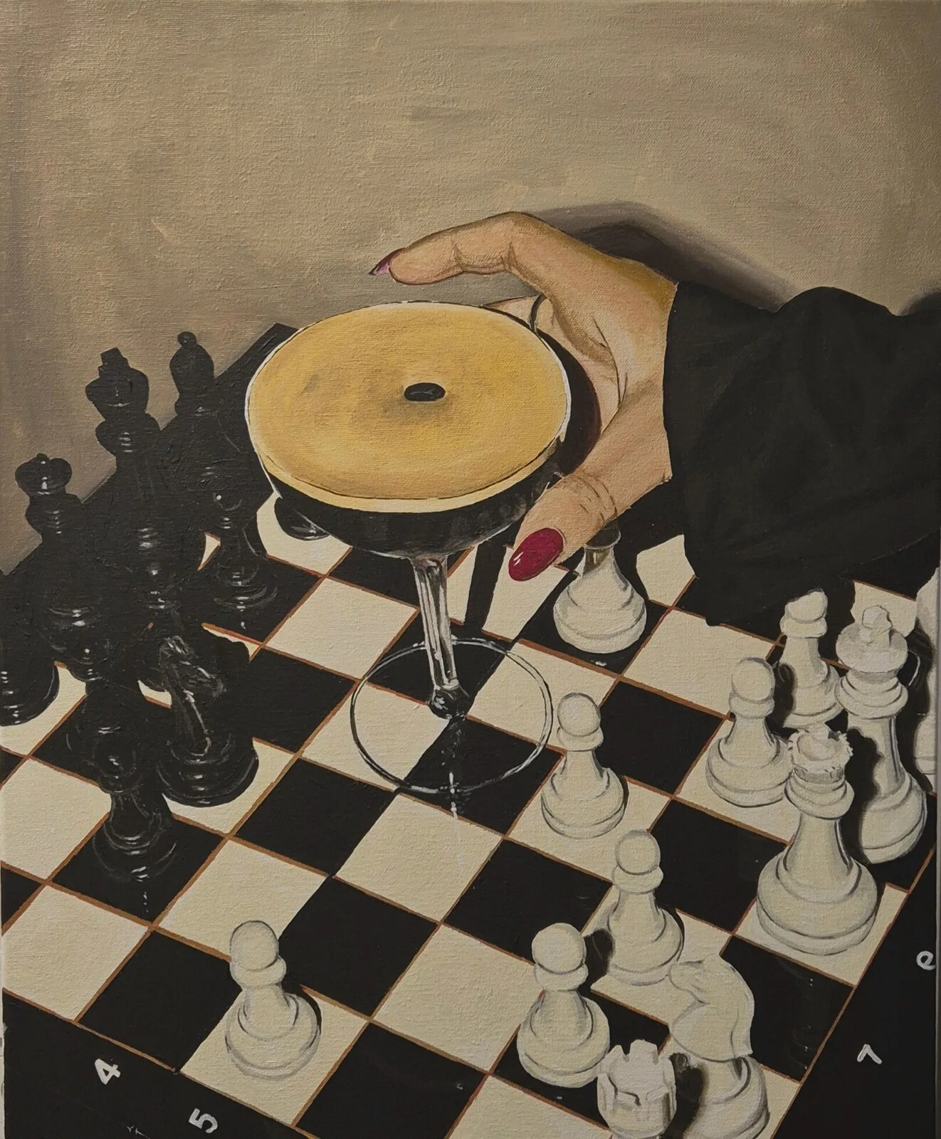 Akrylmålning Martini chess av Albin Svensson