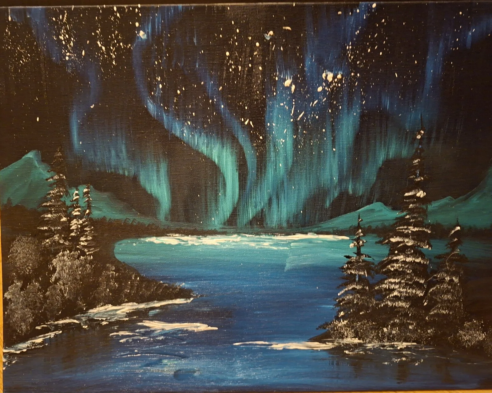 Oljemålning Norrsken av Beatrice Strid