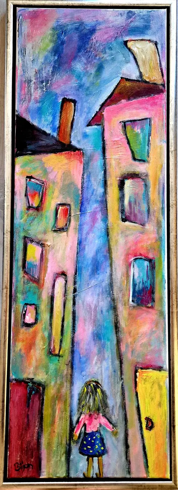 Akrylmålning Hus-24 av Birgitta Jonsson Bijon Art