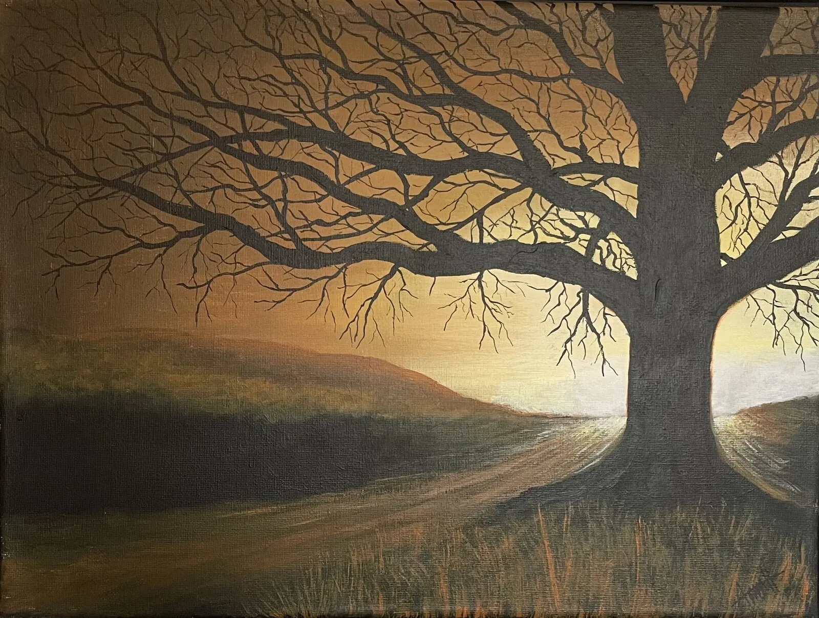 Akrylmålning Solnedgång med träd av Annika Handfast