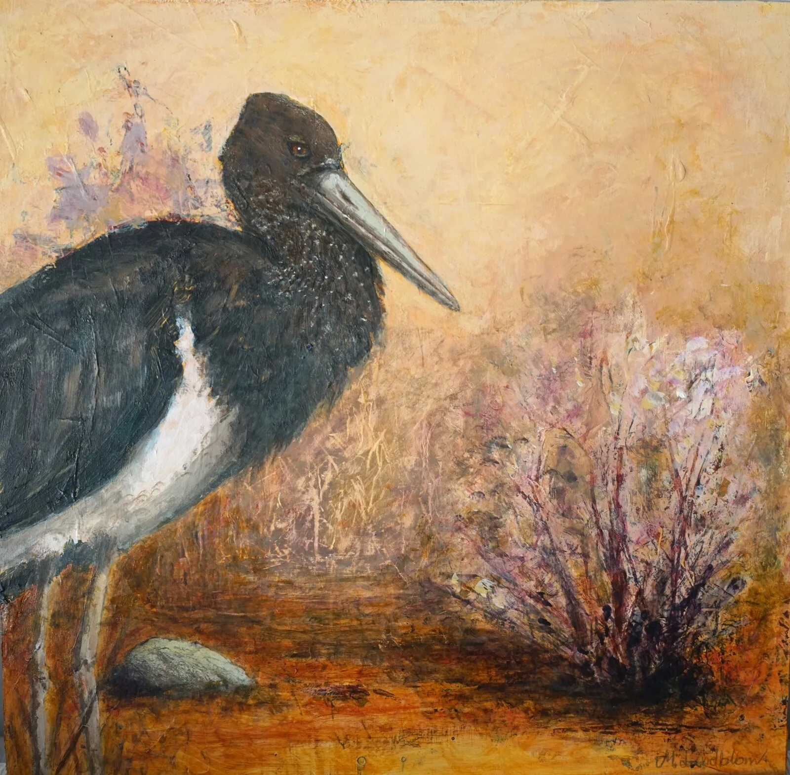 Akrylmålning Svart Stork av Magnus Lindblom