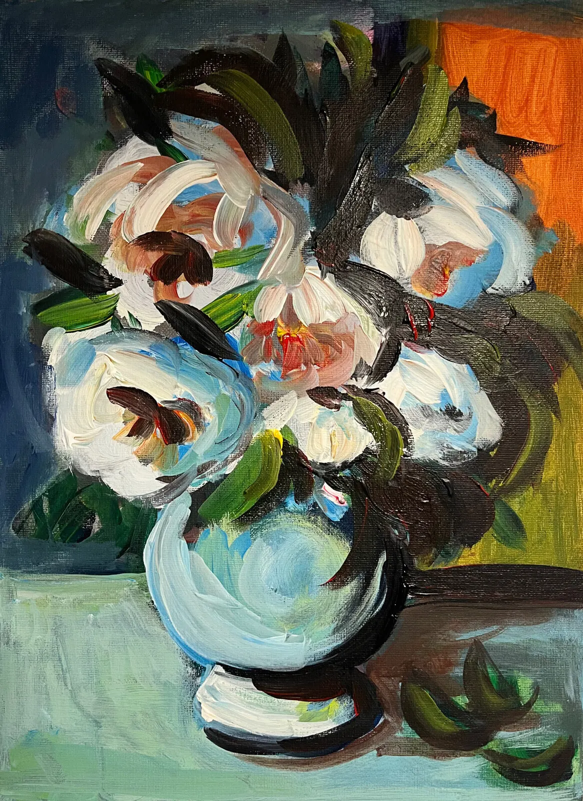 Akrylmålning Flores blancos av Elisa Pålsson