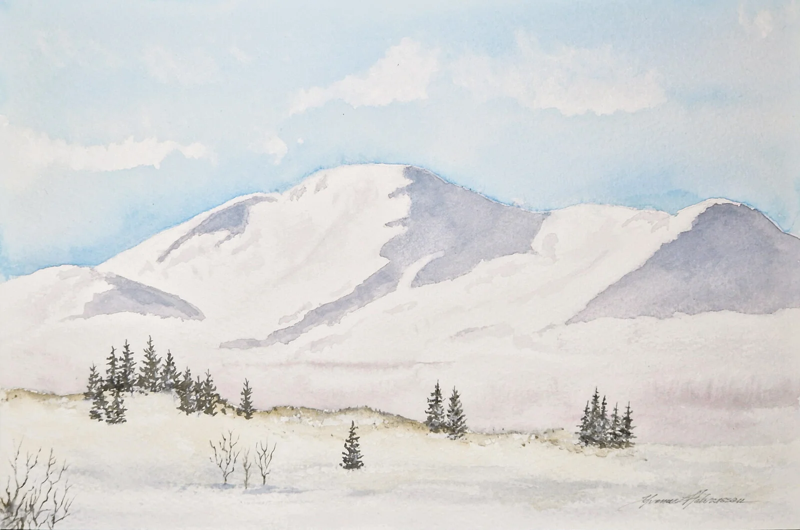 Akvarell Husåvägen av Yvonne Halvarsson