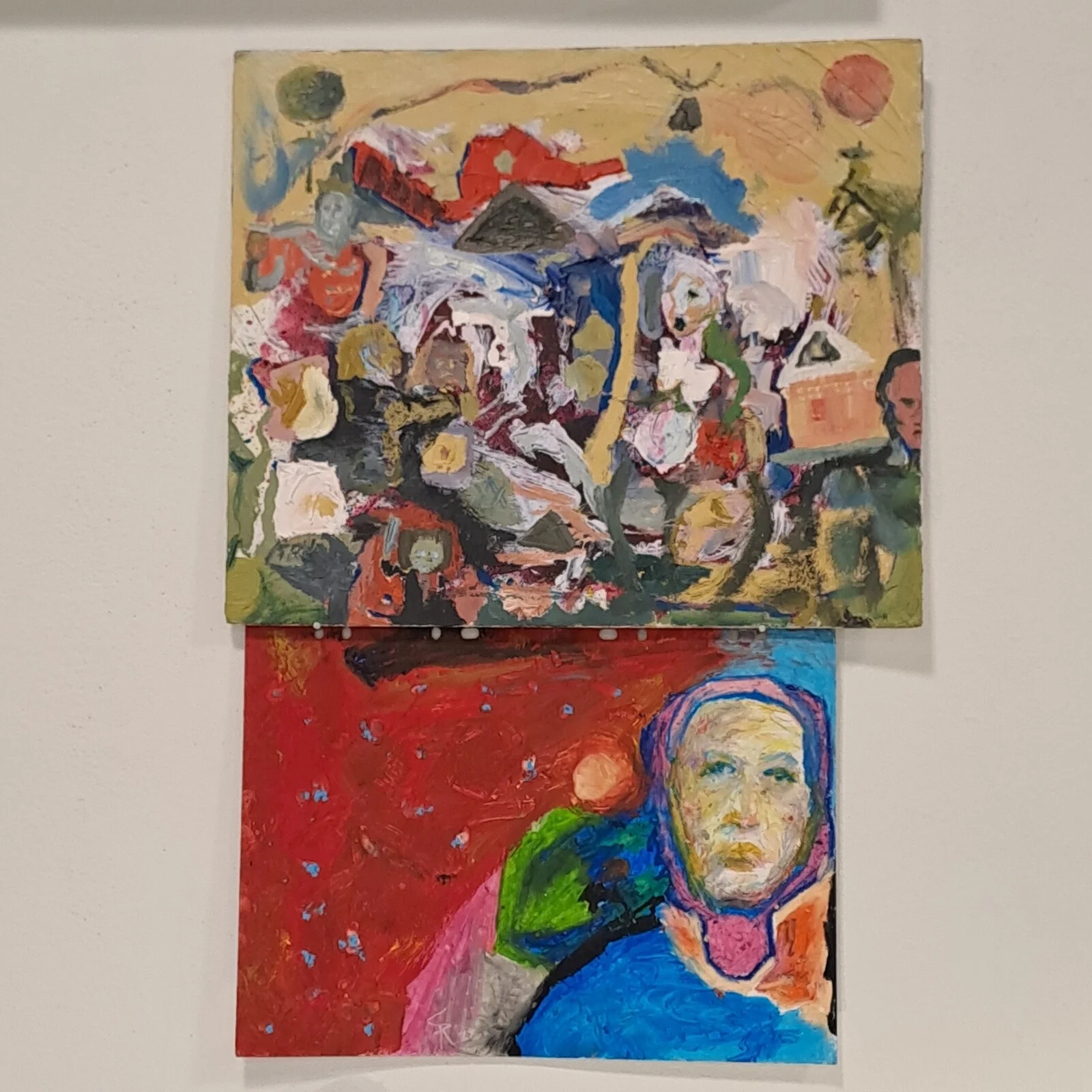 Oljemålning MR t at the bar while robocop guards the church / Hestia Erode av Shayan Rad