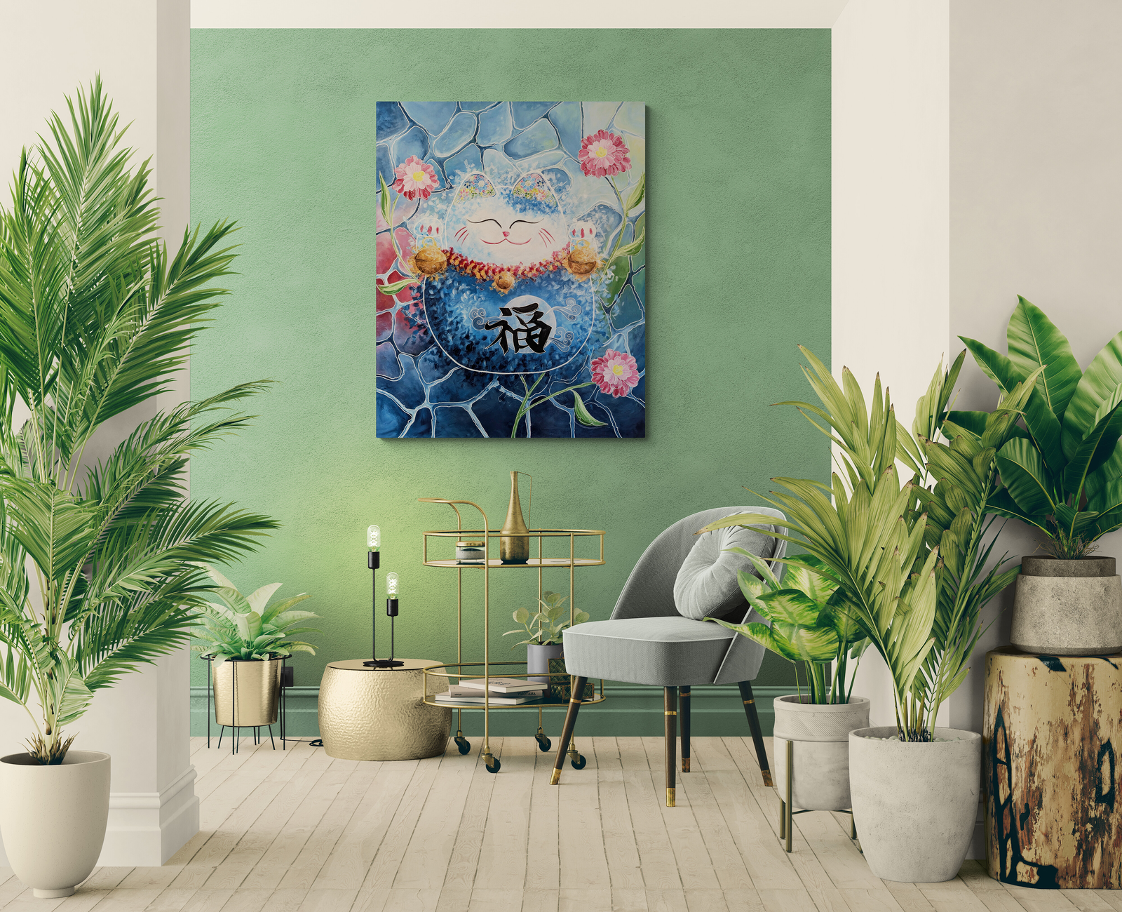 Akrylmålning Lucky cat av Tutta Domenstam