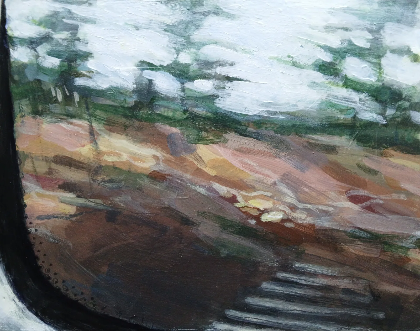 Akrylmålning Looking out (train window) av Rebecca Landmér