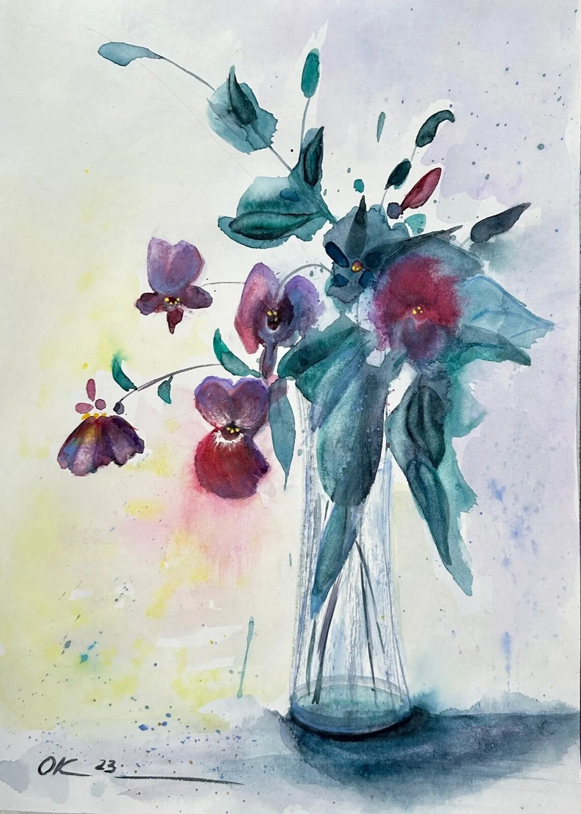 Akvarell Blommor i en vas av Olga Kharyakova