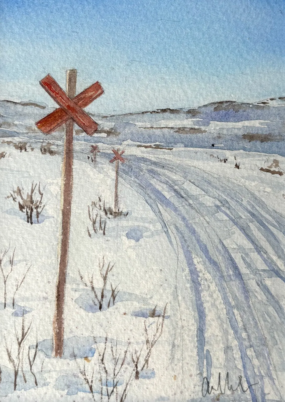 Akvarell Ledkryss av Anna Wolf