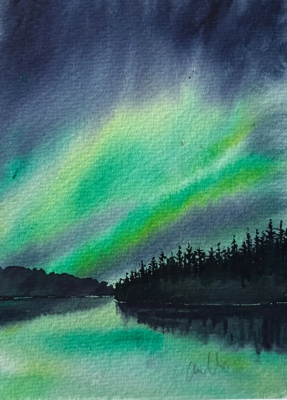 Akvarell Norrsken av Anna Wolf