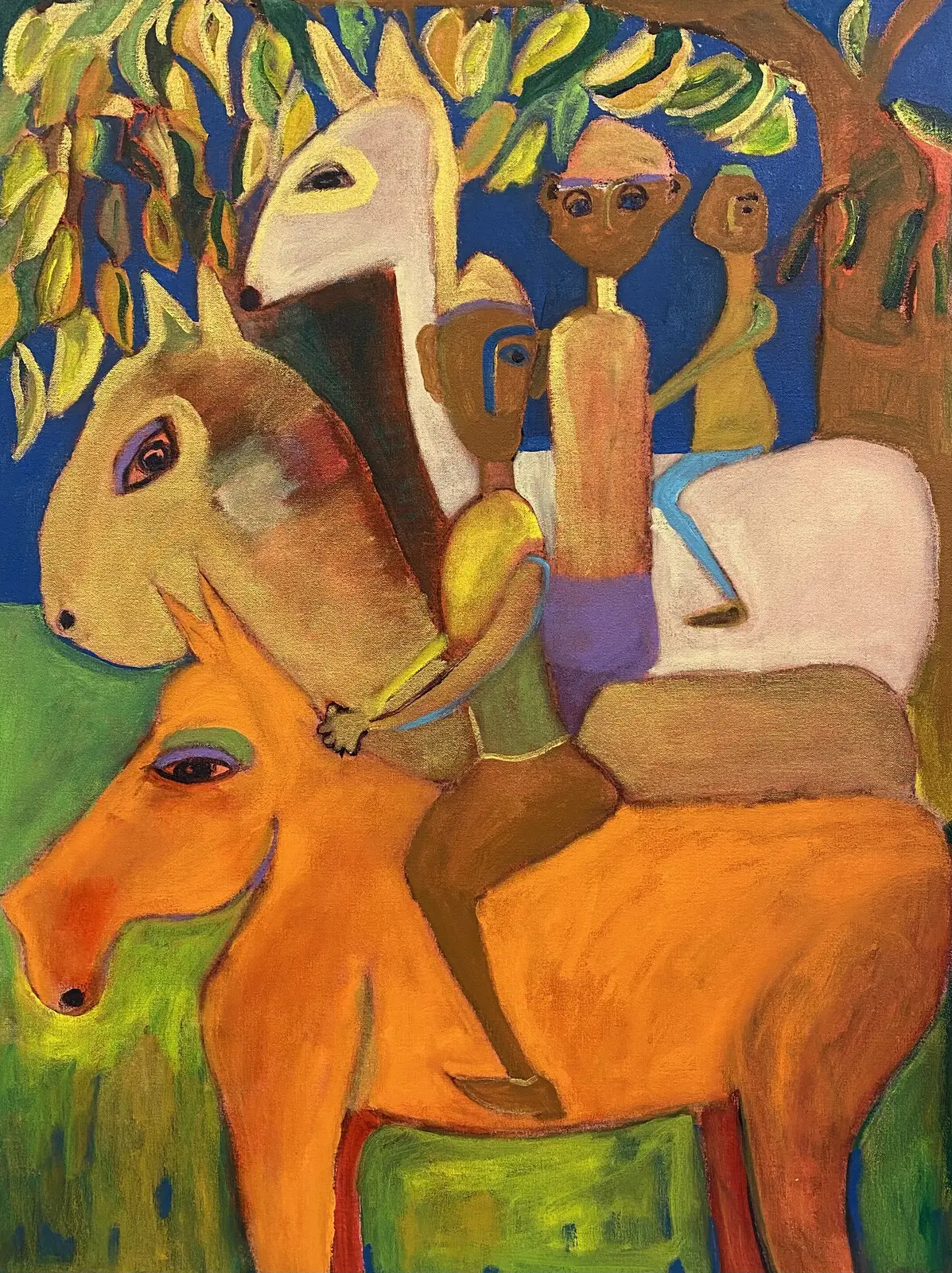 Oljemålning Tre på häst! av Fia Kvissberg