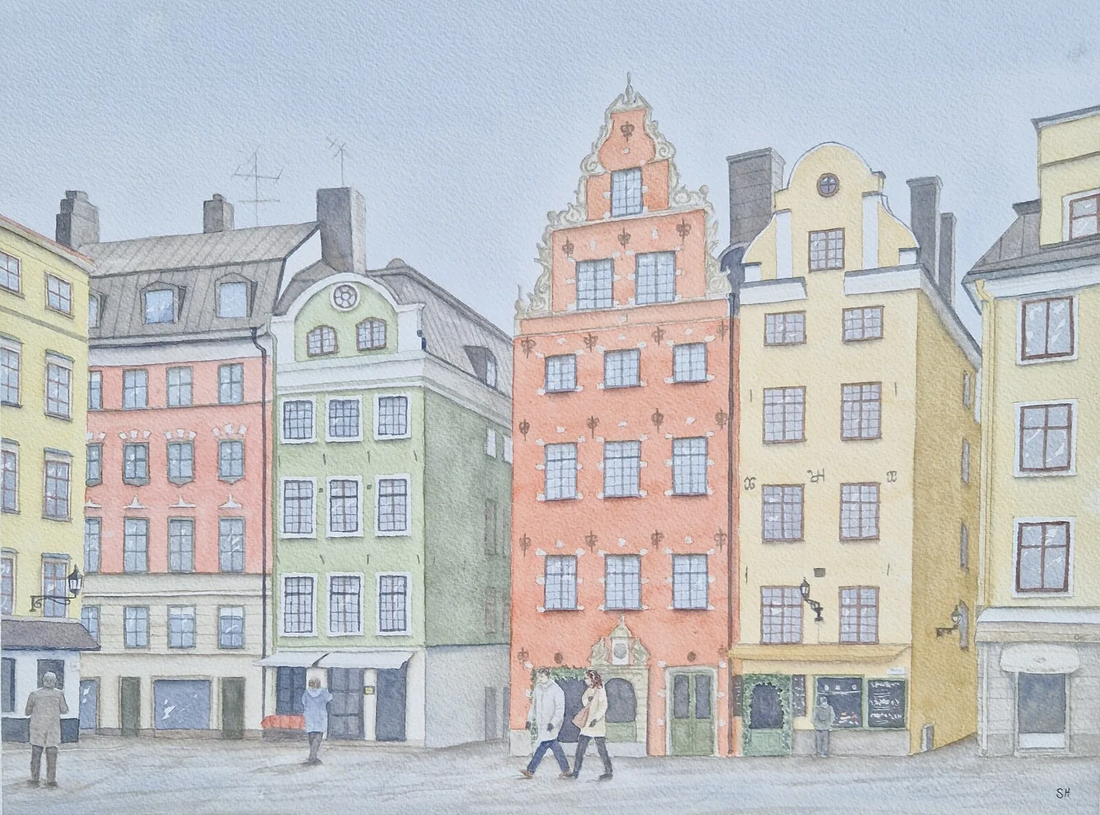 Akvarell Stortorget, Stockholm av Susanne Hagemark