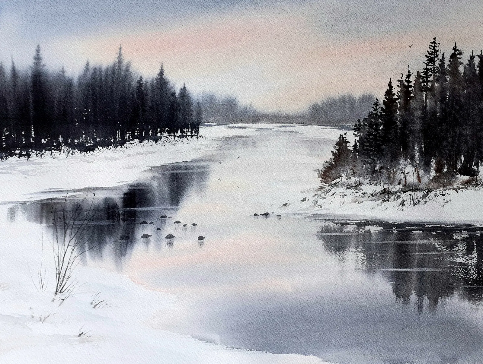 Akvarell Vinterljus av Lotta Andersson