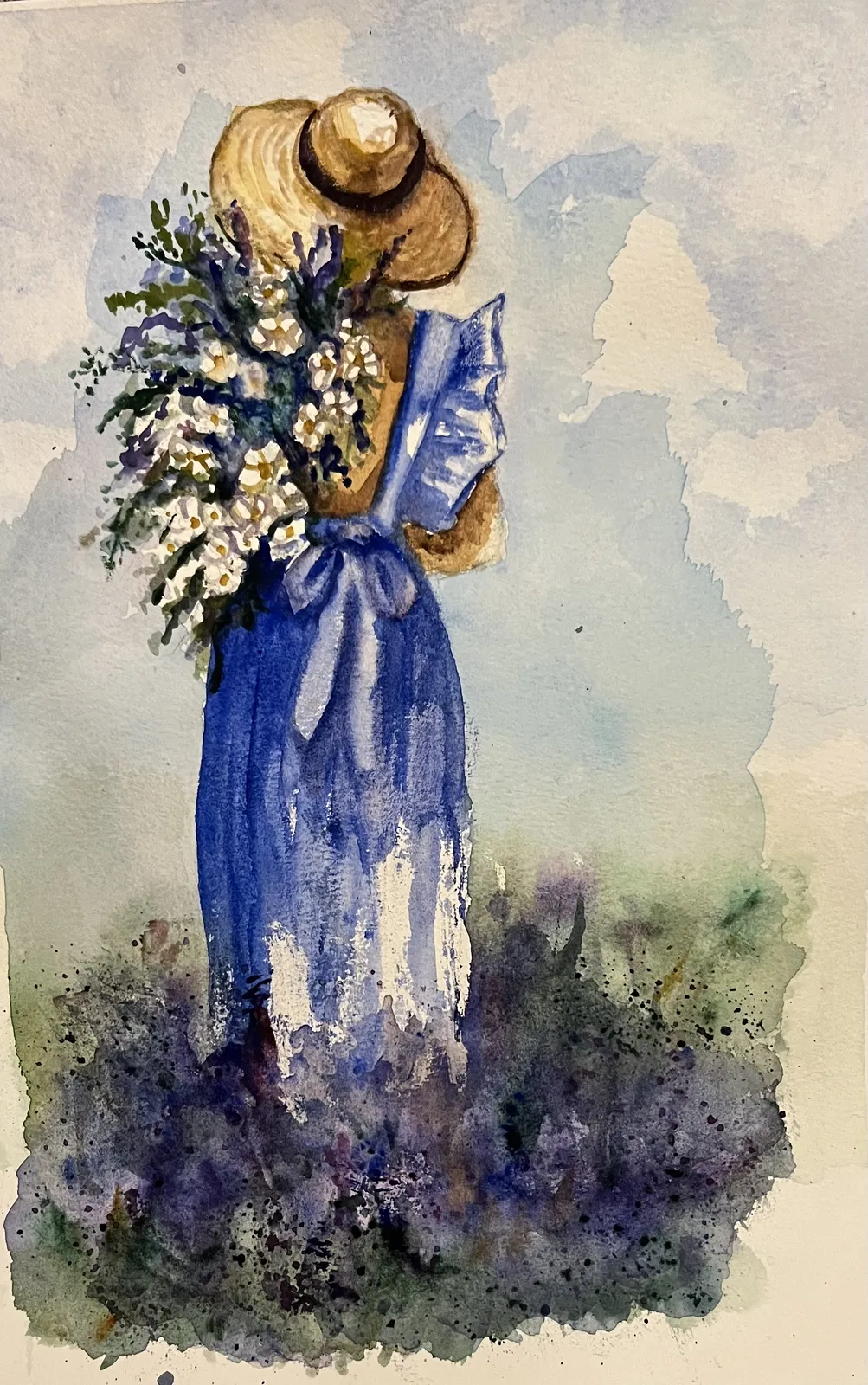 Akvarell Flowergirl av Gunilla Palusa