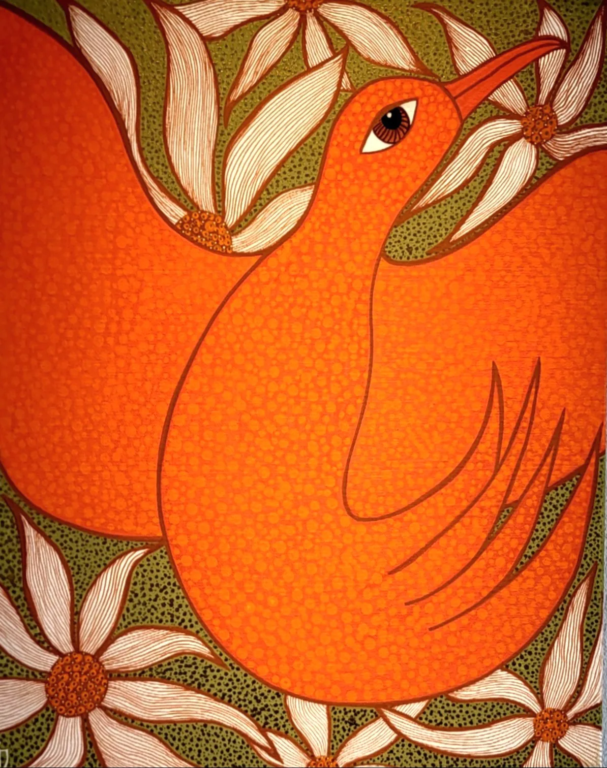 Akrylmålning Orange fågel av Ingela Juhlin