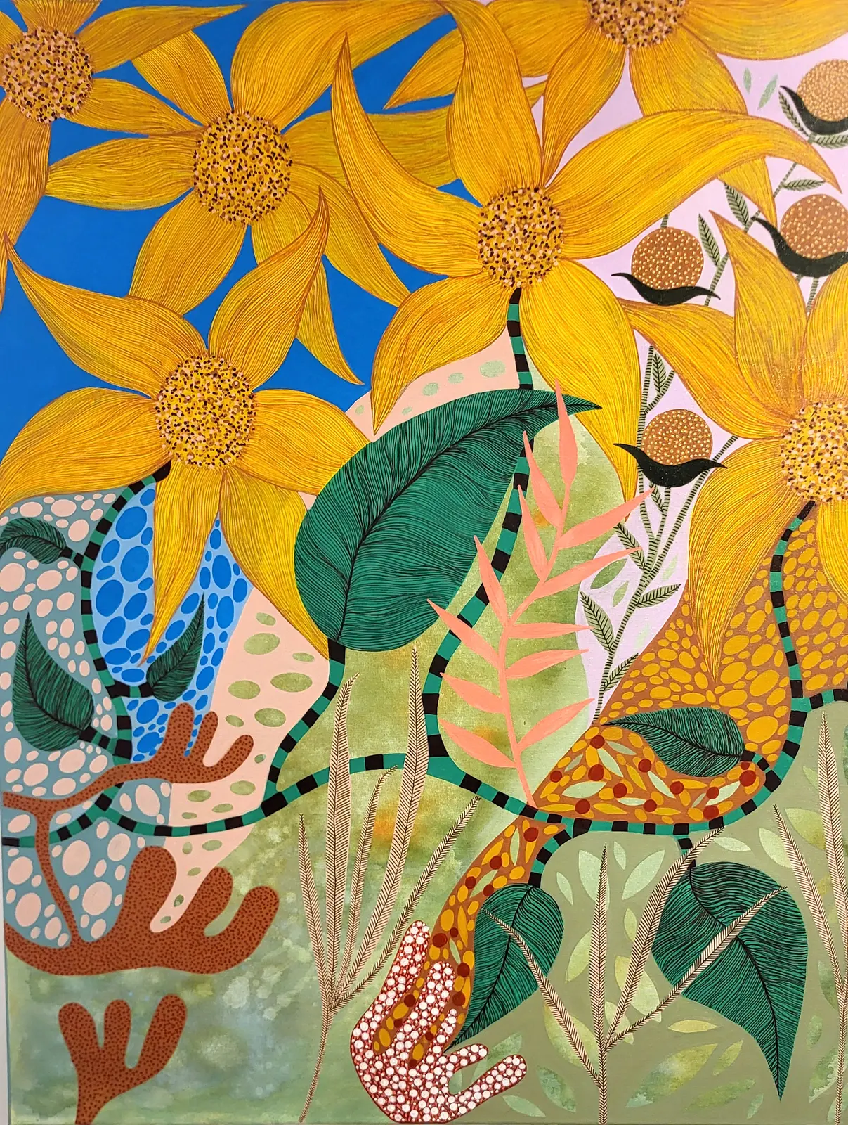 Akrylmålning Sunflower blue av Ingela Juhlin