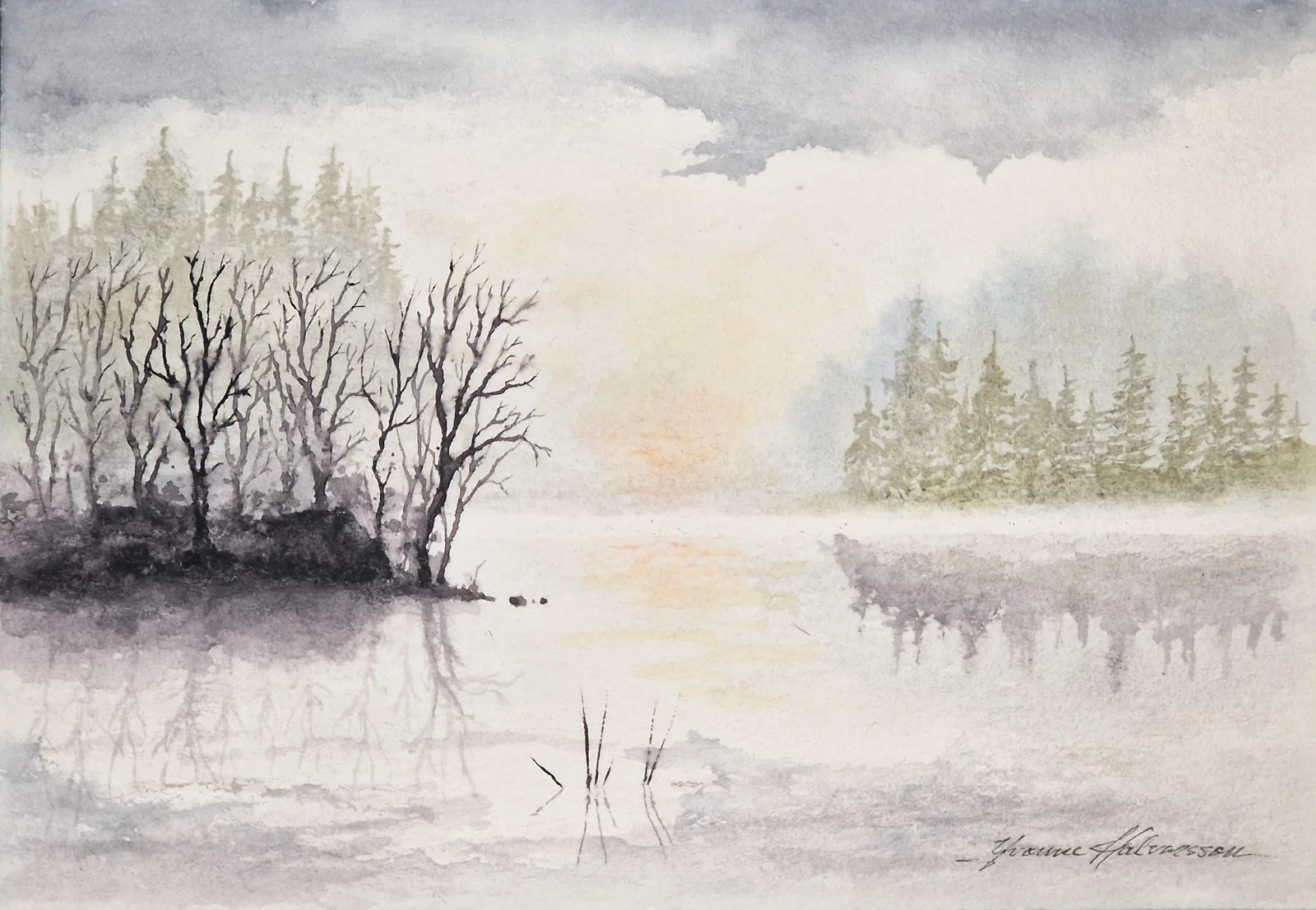Akvarell Granudden av Yvonne Halvarsson