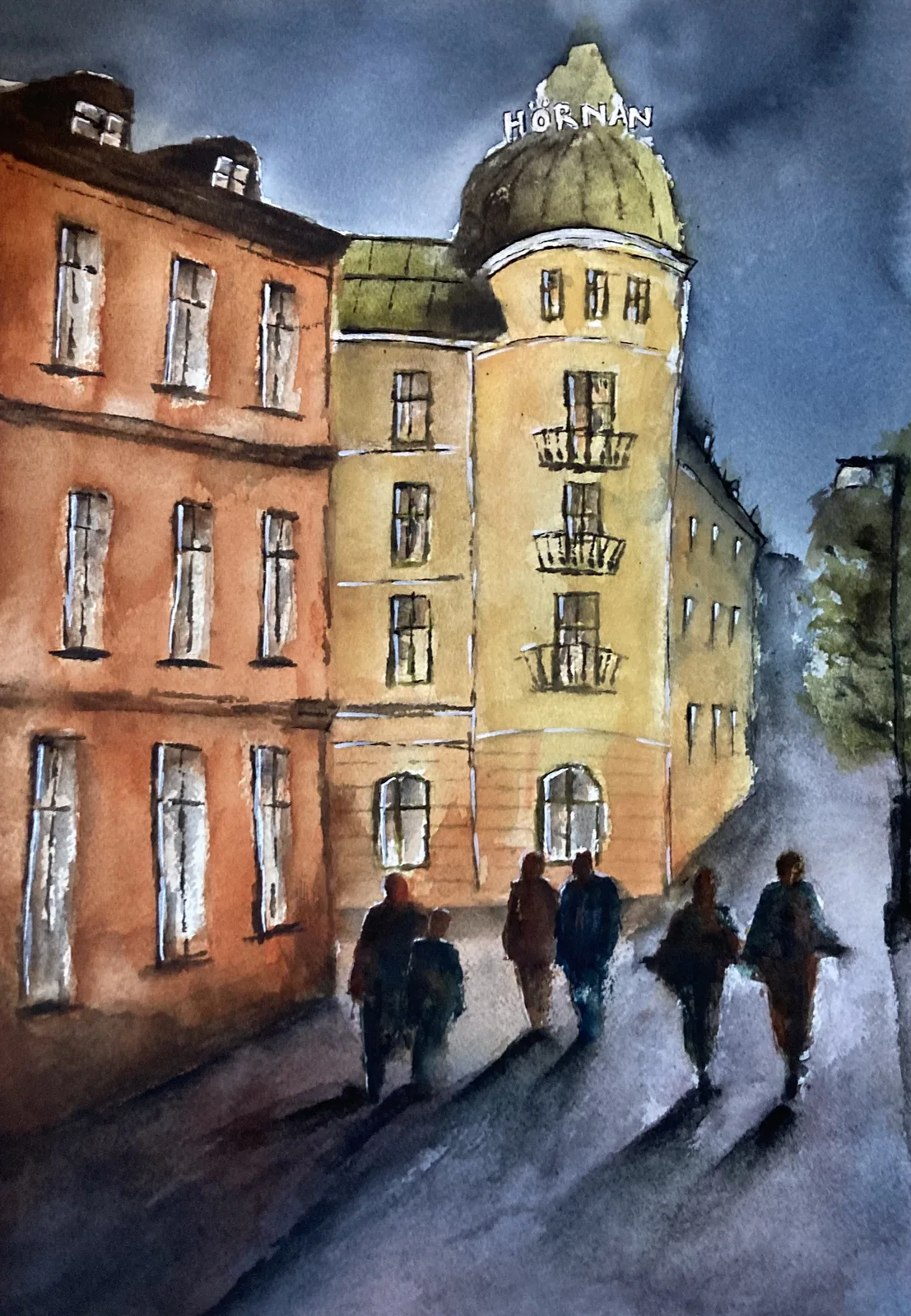 Akvarell AW PÅ HÖRNAN av Rose-Marie Lyckebrant-Lindqvist