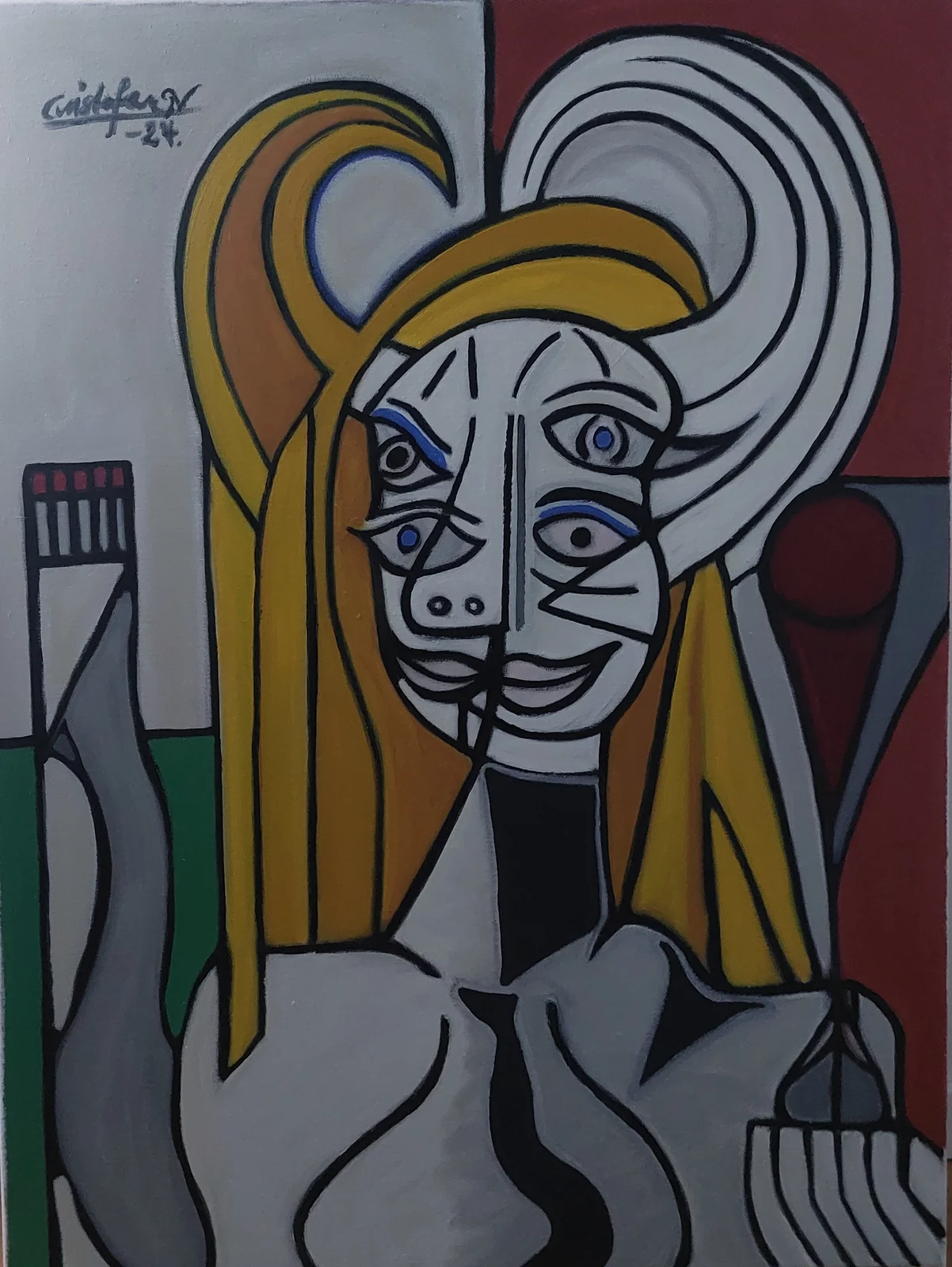 Oljemålning Glad dam med vin. av Cristofer Nykänen