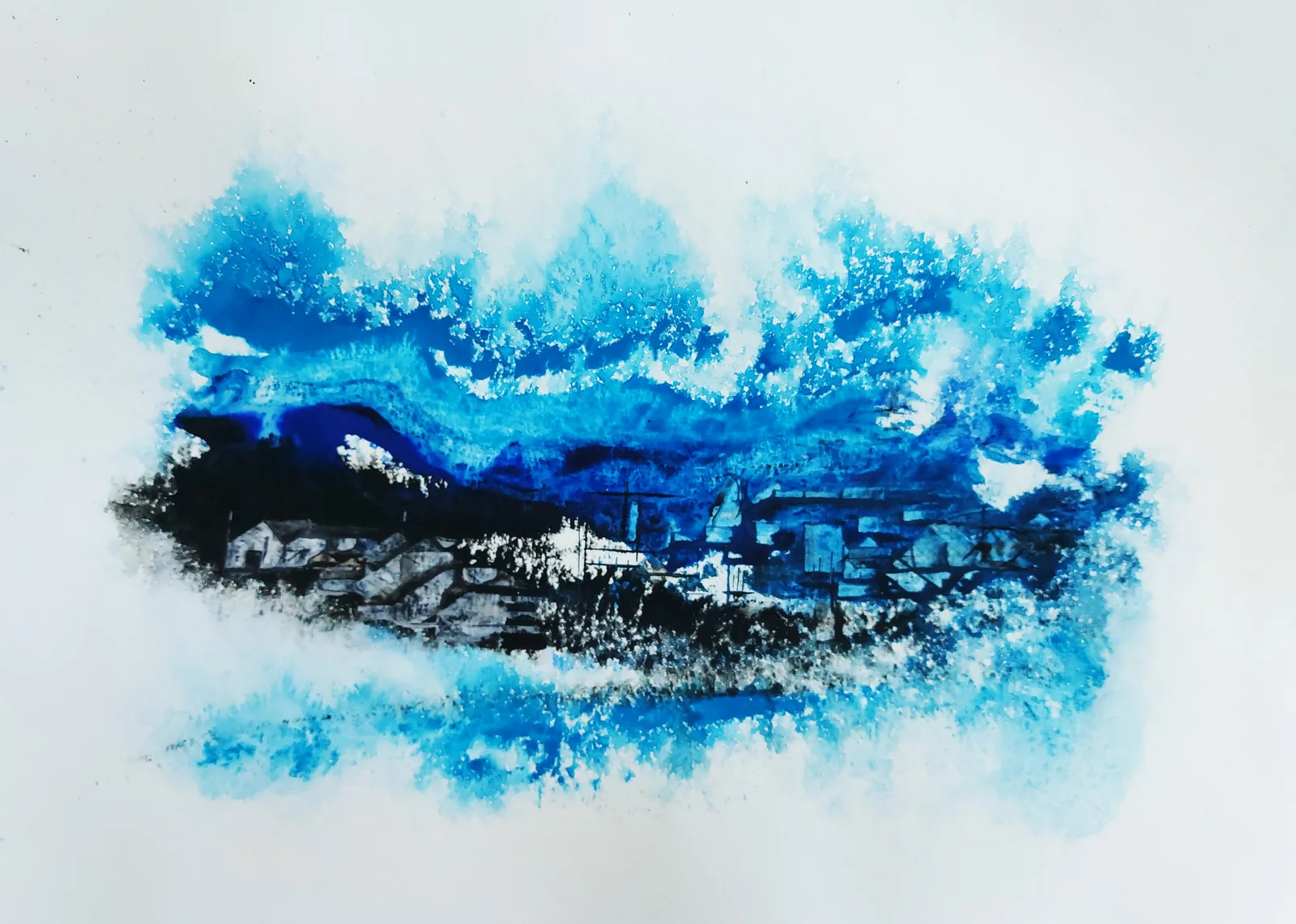 Akvarell Kyrkbyn av Anders Wikström