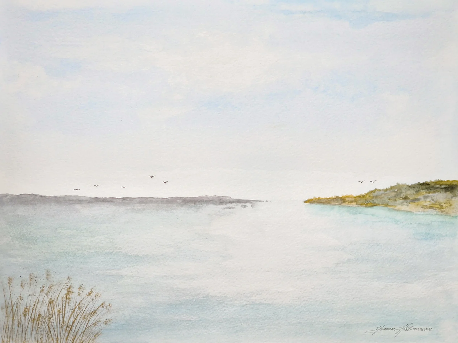 Akvarell Morgondoppet av Yvonne Halvarsson