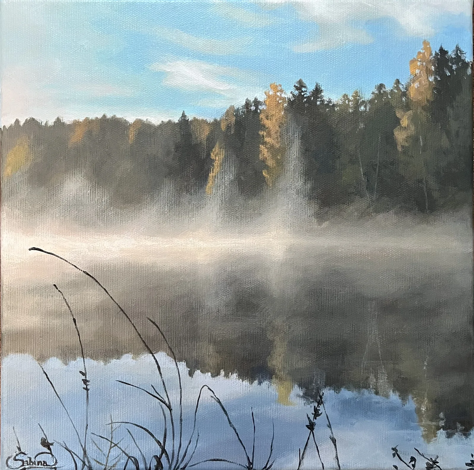 Akrylmålning Höstbetraktelser vid älven #4 av Sabina Dalberg