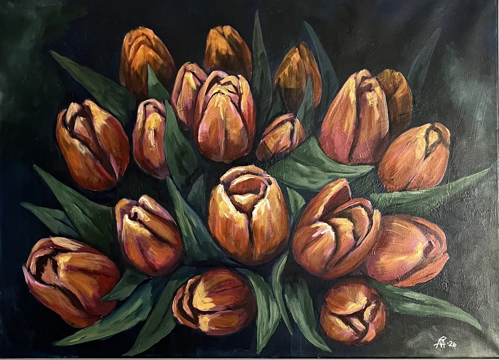 Akrylmålning Tulpaner av Anna Ånelöf
