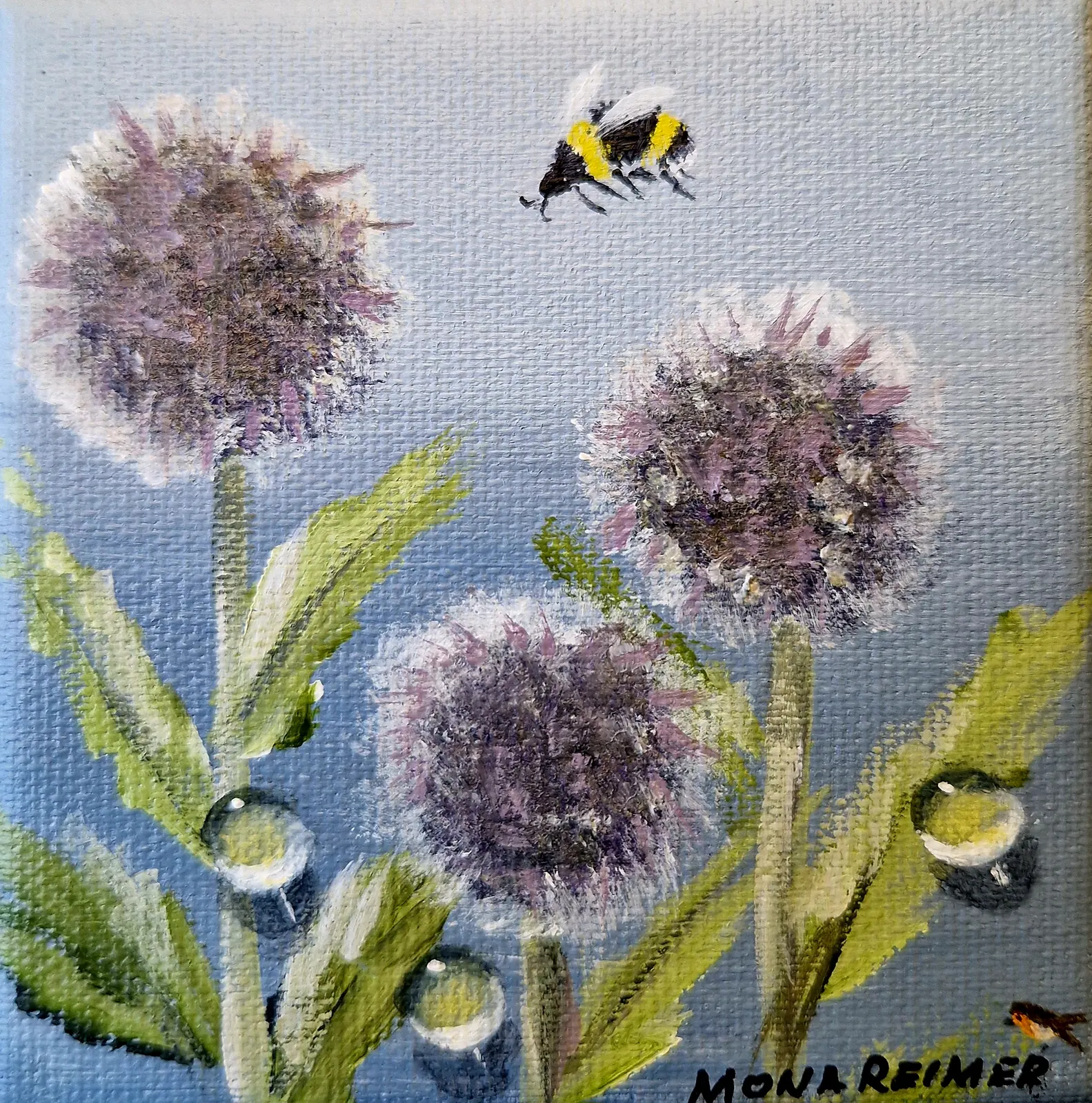 Akrylmålning Tisteln och humlan av Mona Reimer