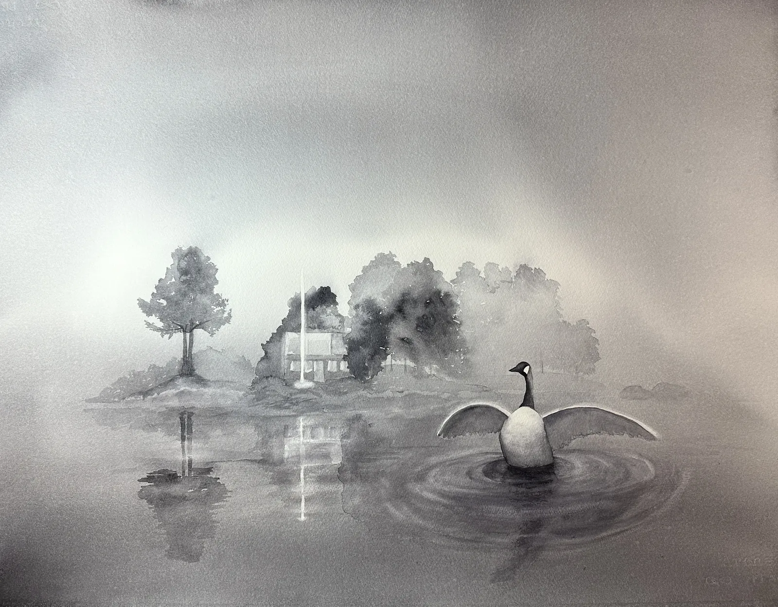 Akvarell När dimman håller andan av Anette Öberg