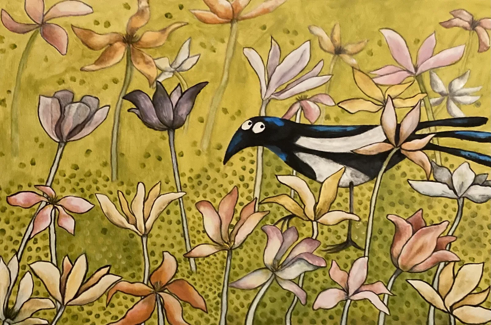 Akrylmålning Vilse bland blomster av Gabrielle van der Wal