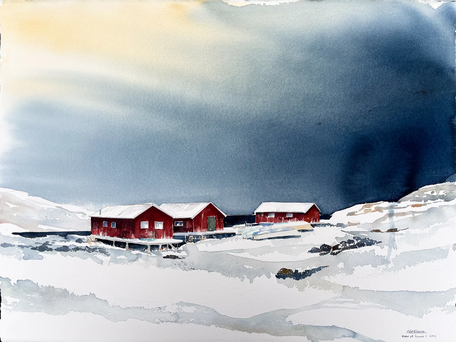 Akvarell Vinter på Ramsvik I av Carl Erasmie