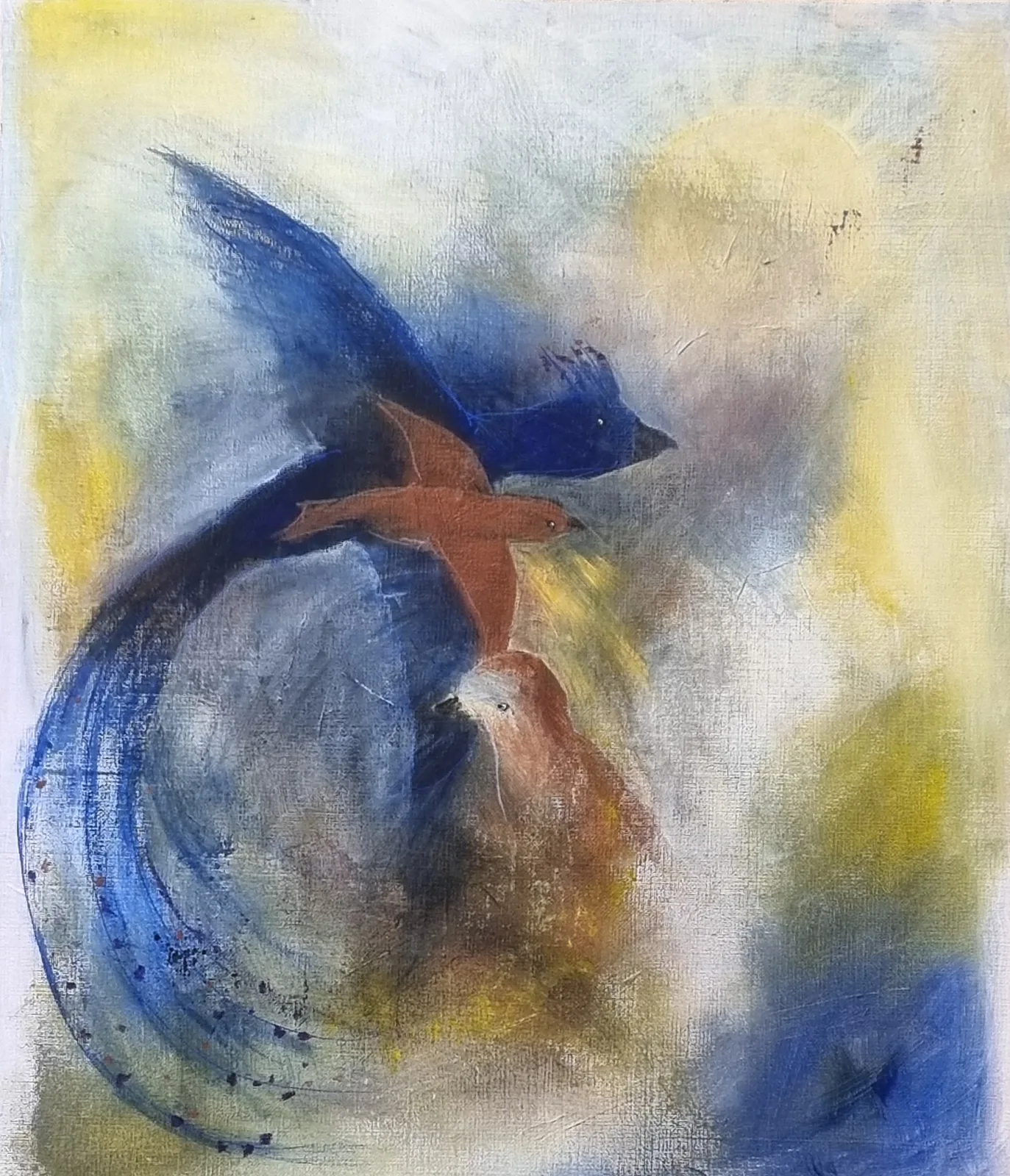 Akrylmålning Fågel Blå av Åsa Granskär