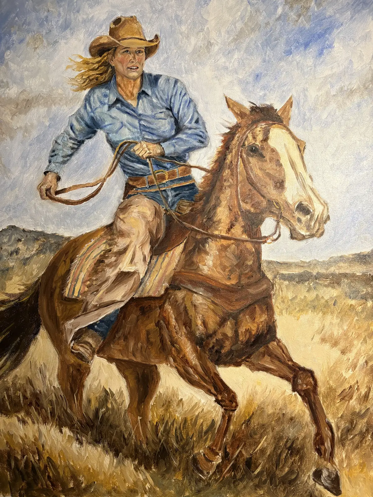 Oljemålning Cowgirl at work av Pär Lilliehorn