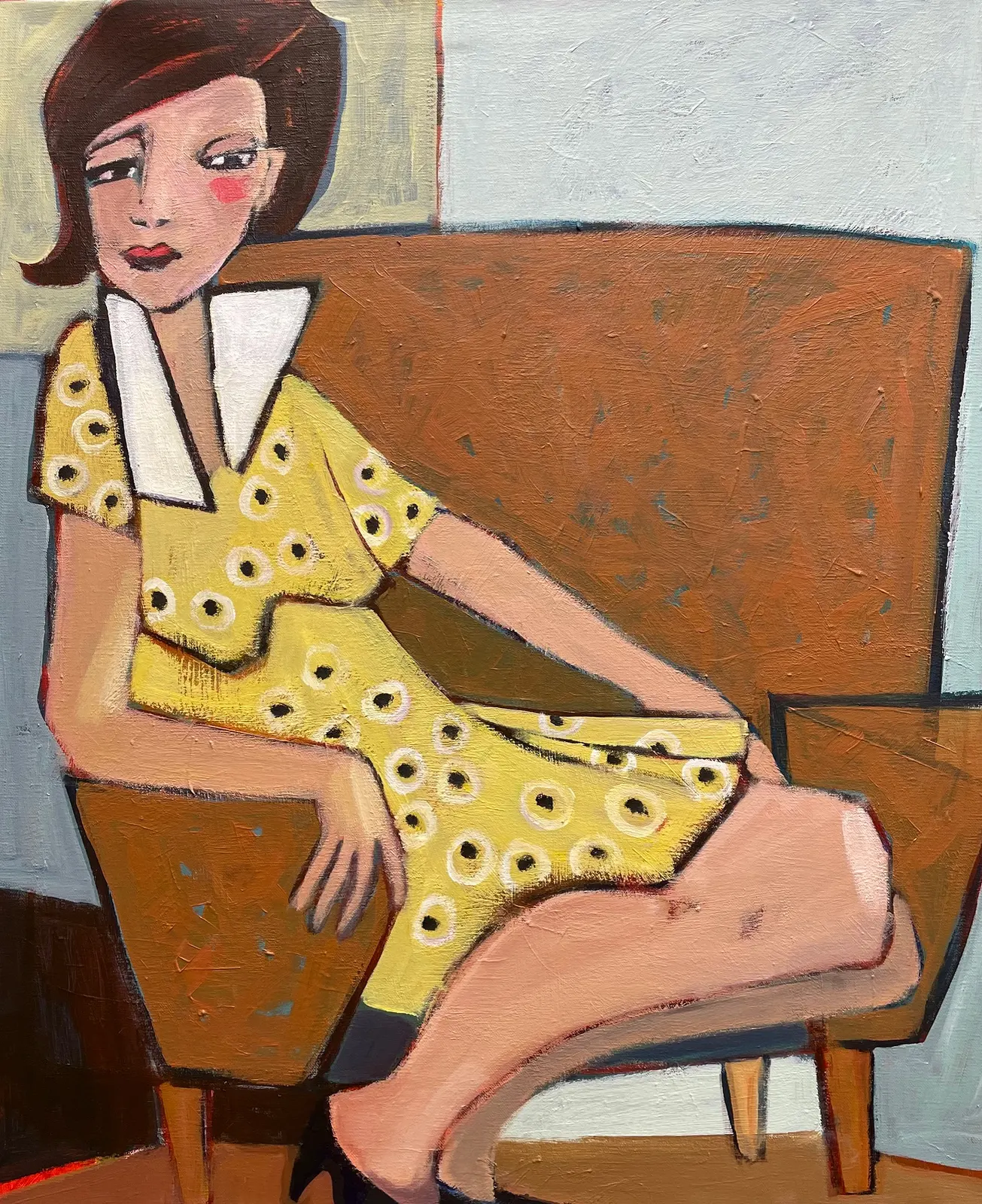 Akrylmålning Fundersam av Elisabet Linna Persson