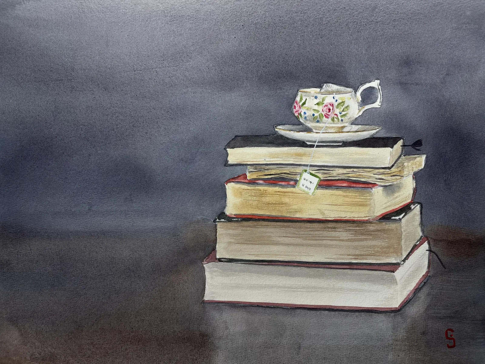 Akvarell Time for tea av Liliane Jonson
