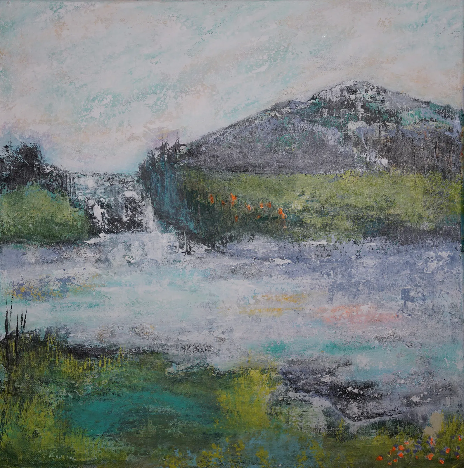 Akrylmålning Fjällvatten av Gill Belander