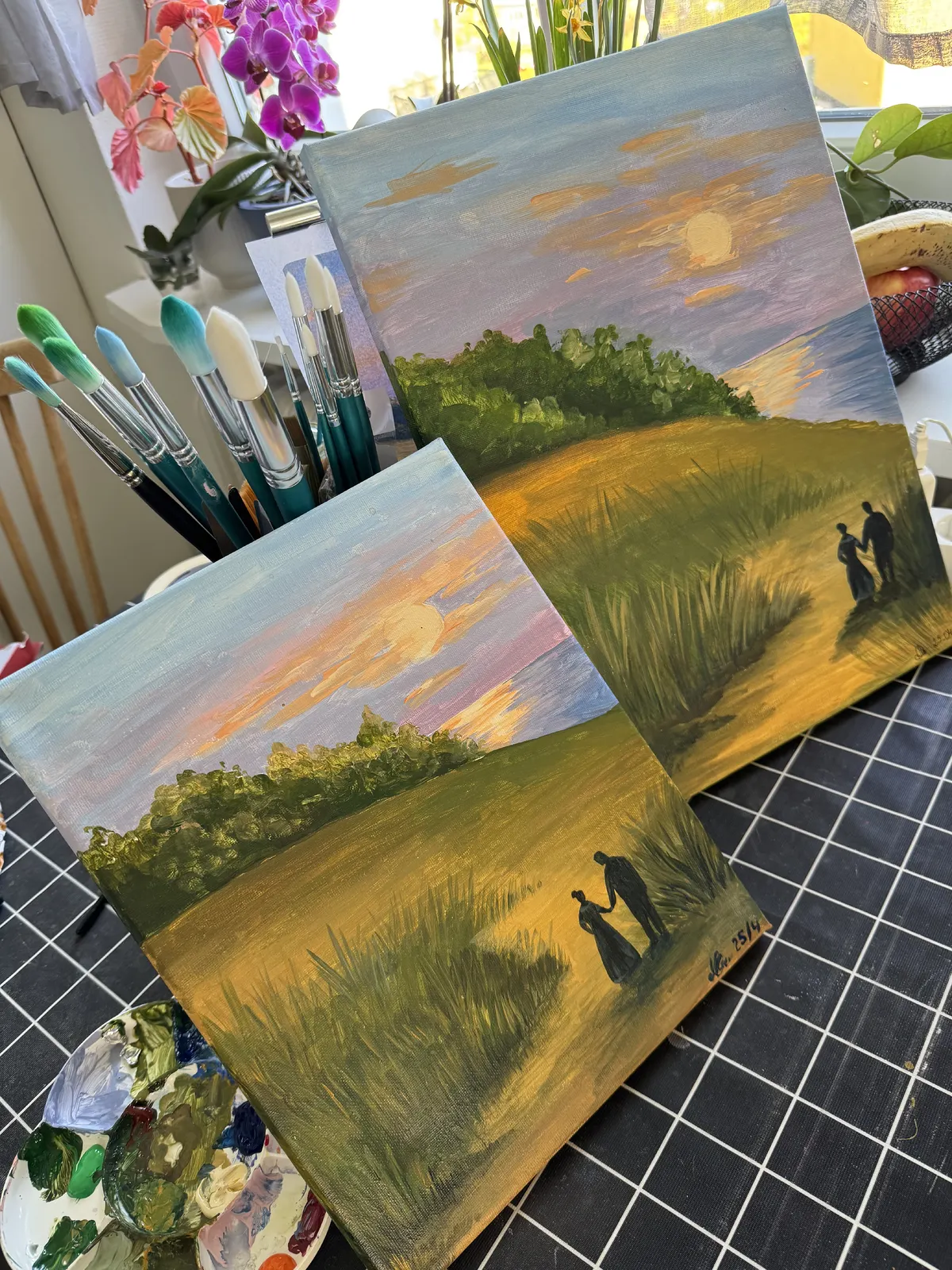 Akrylmålning A loving couple at sunset av Anastasiia Maistrenko