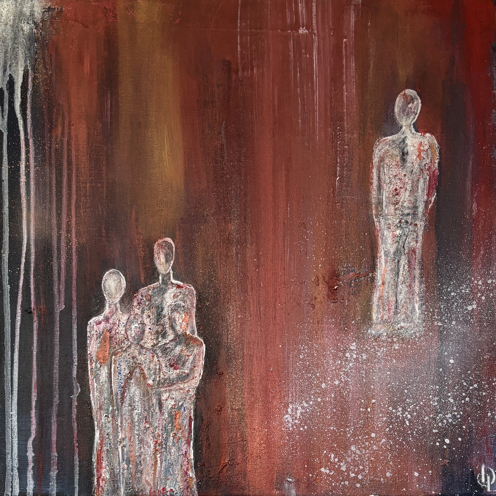 Akrylmålning Among them elsewhere Abstrakt figurativ akrylmålning av Donna Lee Johansson