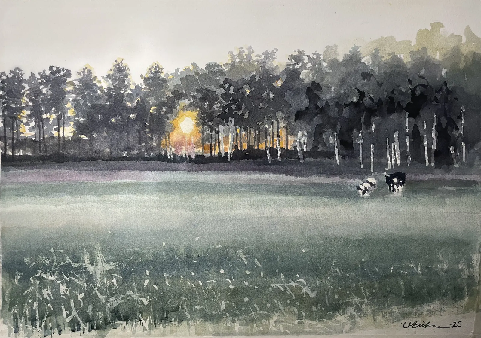 Akvarell Morgon landskap av Ulf Eriksson