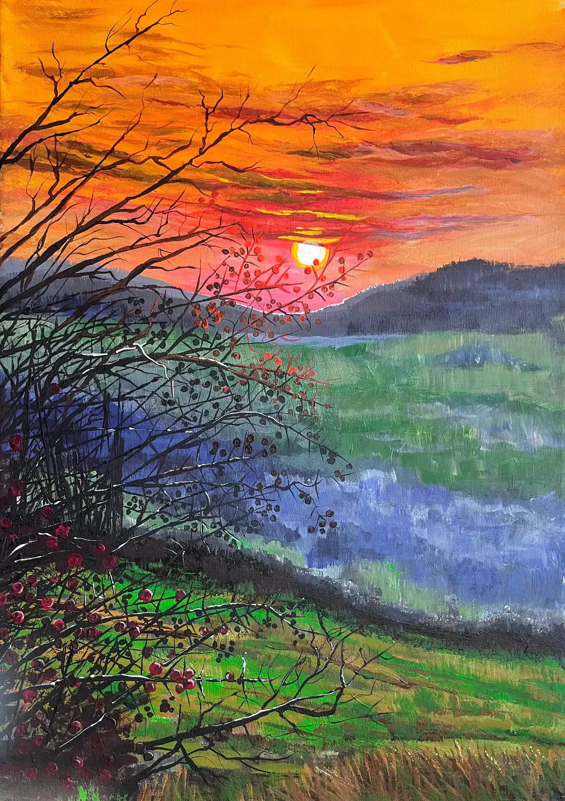 Akrylmålning Morgondis av Louise Östberg