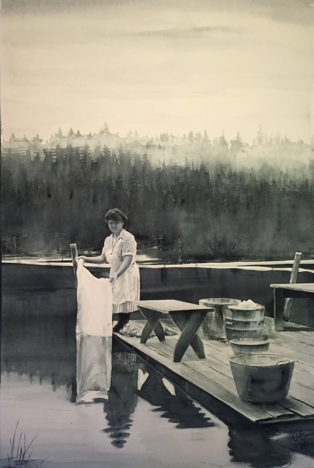 Akvarell Tvätt vid sjön av Ulf Eriksson