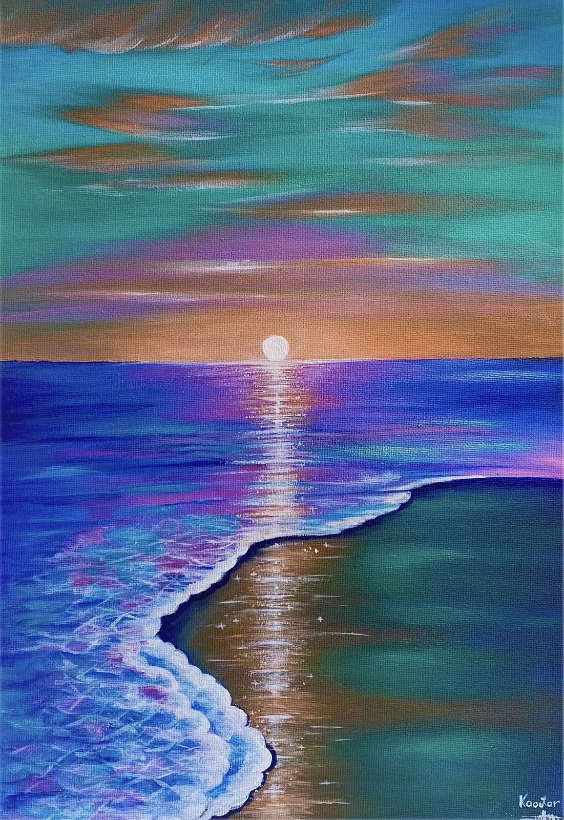 Akrylmålning Misty Sunset av Kaoutar EL Karfi