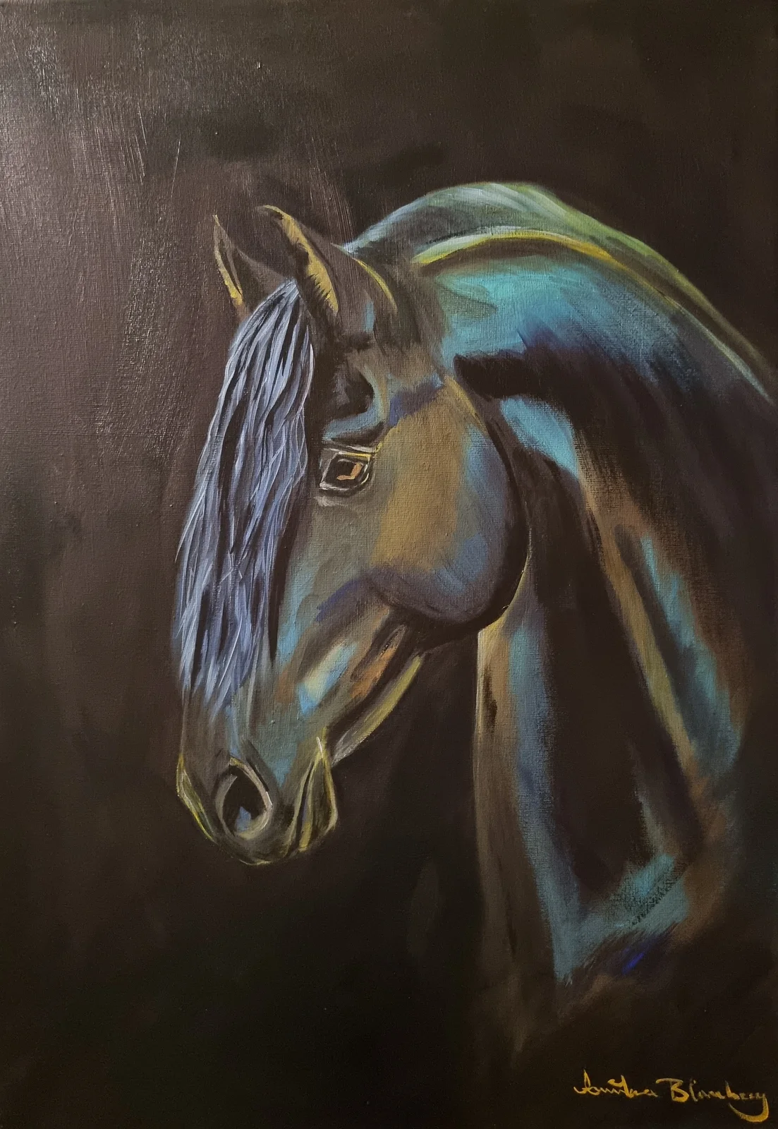 Oljemålning Black on black av Annika Blomberg