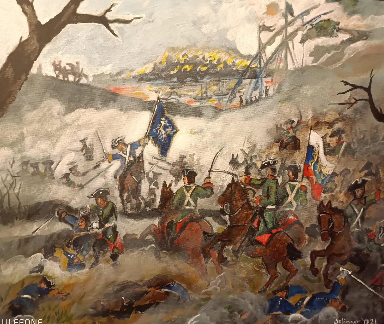 Akrylmålning "Selånger" 1721 av Karolinermålaren Malmgren
