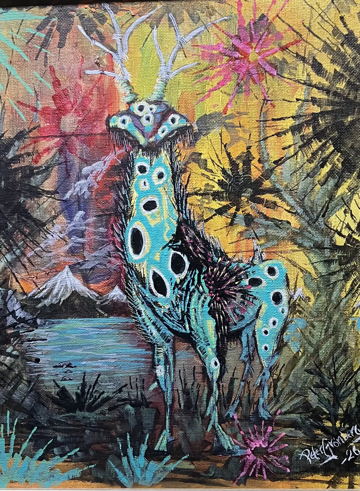 Akrylmålning Hjortdjur 2 av Peter Grönberg