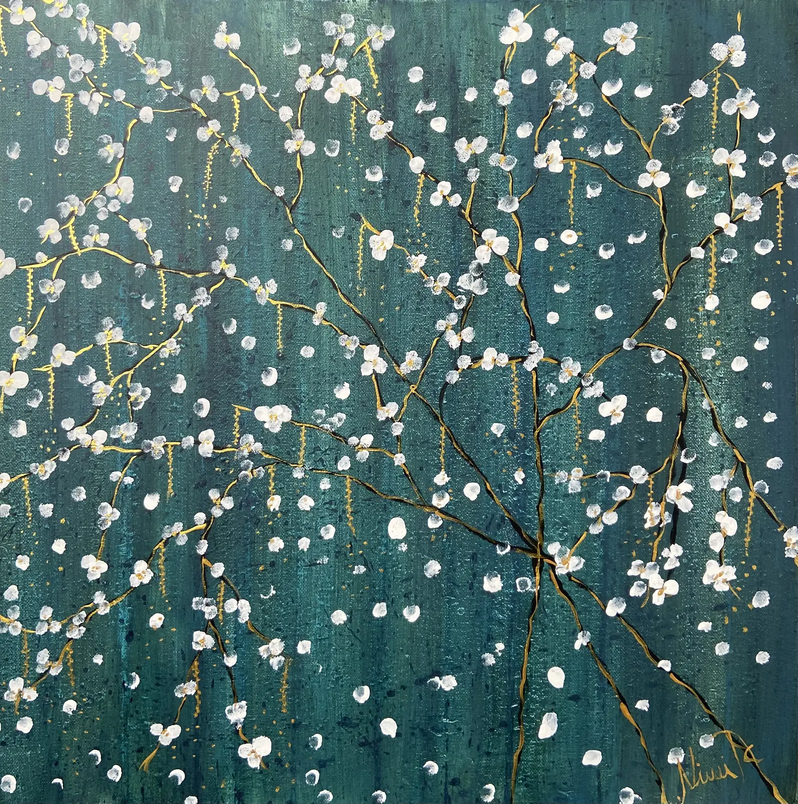 Akrylmålning Snöblommor av Ninni Andersson