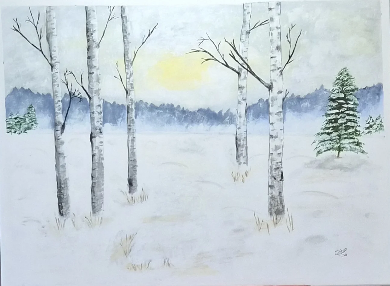 Akrylmålning Vinter av Gittan Hellström