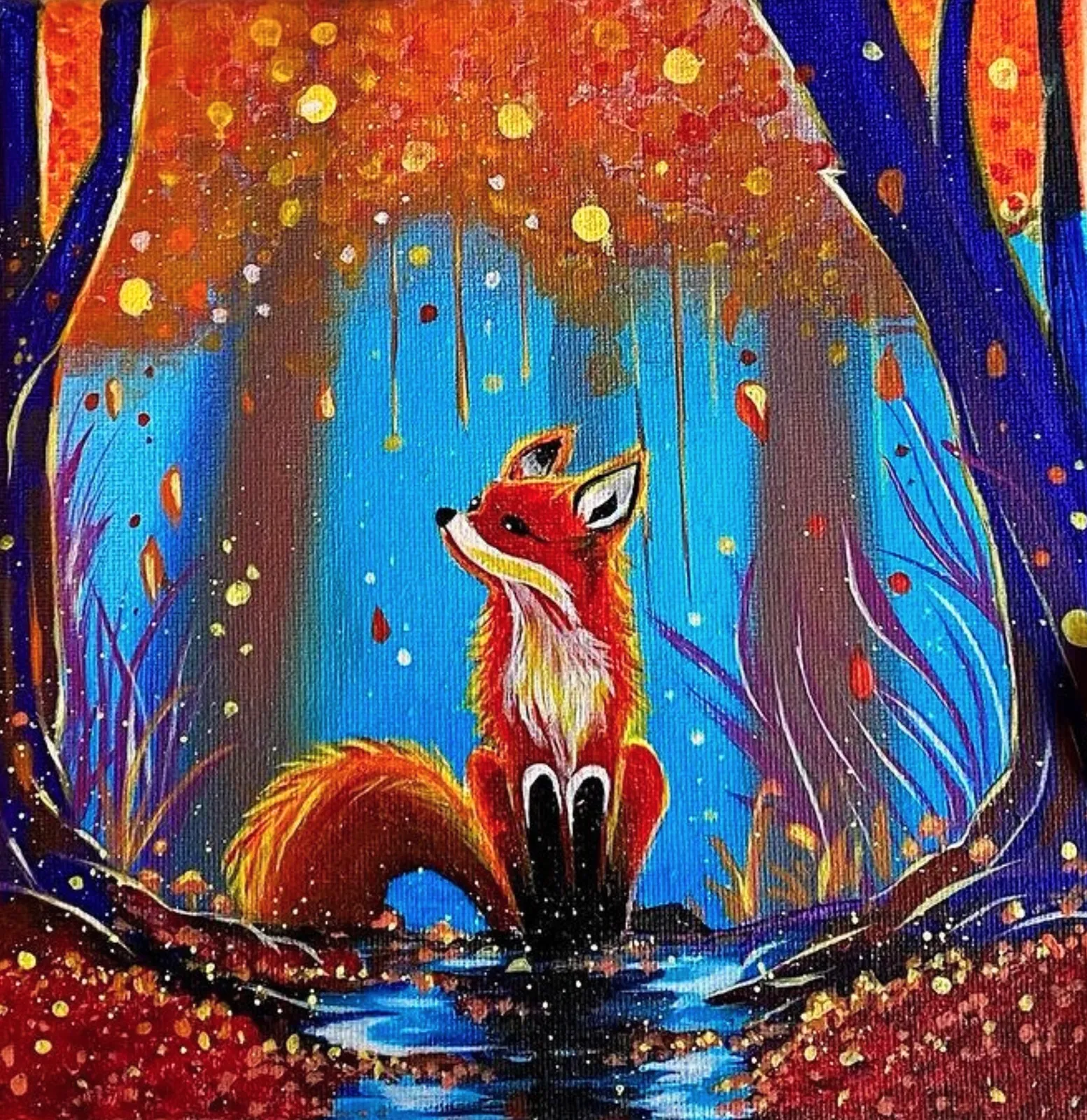Akrylmålning Foxy Fall av Kaoutar EL Karfi