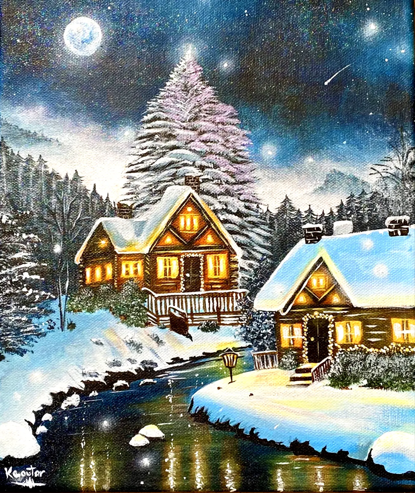 Akrylmålning Snow Moon av Kaoutar EL Karfi